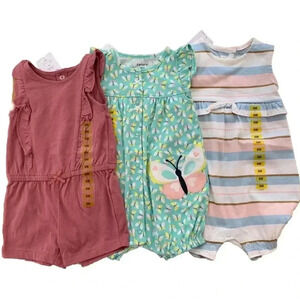 Carter's Romper Shorts Outfits Lot Of 3 Size 6M Infant Girls Butterfly Carters